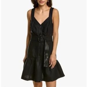 Ted Baker Linen Blend Boho Dark Romantic Black Fit Flare Dress Sz 2 Belted